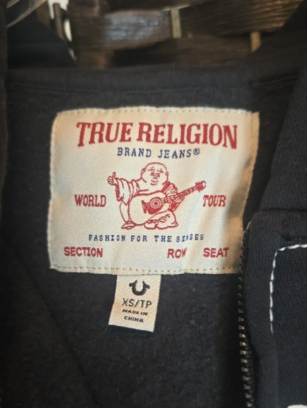 True Religion Men's Big T World Tour Vintage Full-Zip Hoodie, EUC, XS